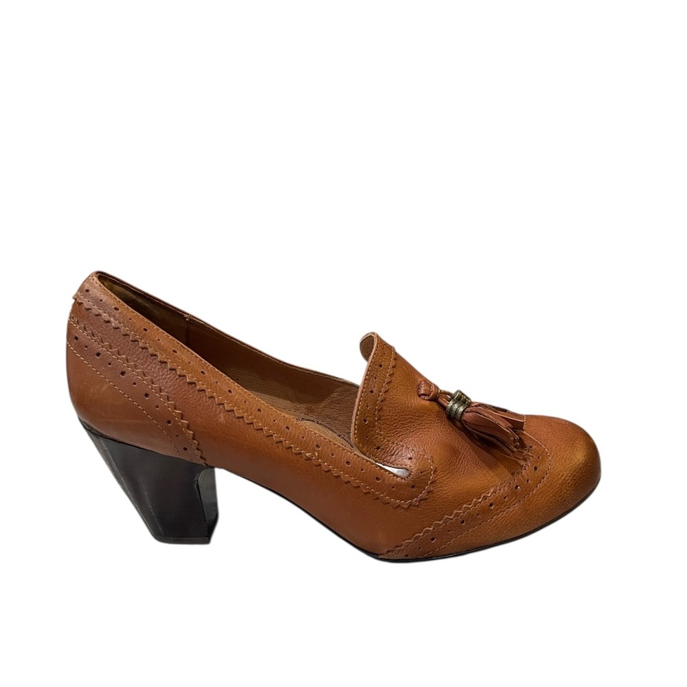 Sofft Brown Leather Heeled Loafers with Tassels